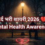 Dard Bhari Shayari 2026 emotional sad person silhouette with mental health awareness theme