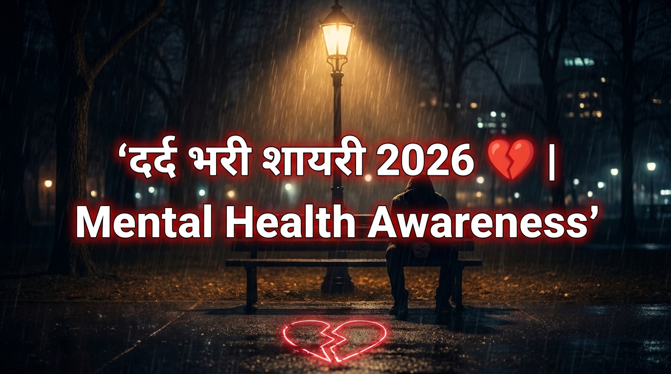 Dard Bhari Shayari 2026 emotional sad person silhouette with mental health awareness theme