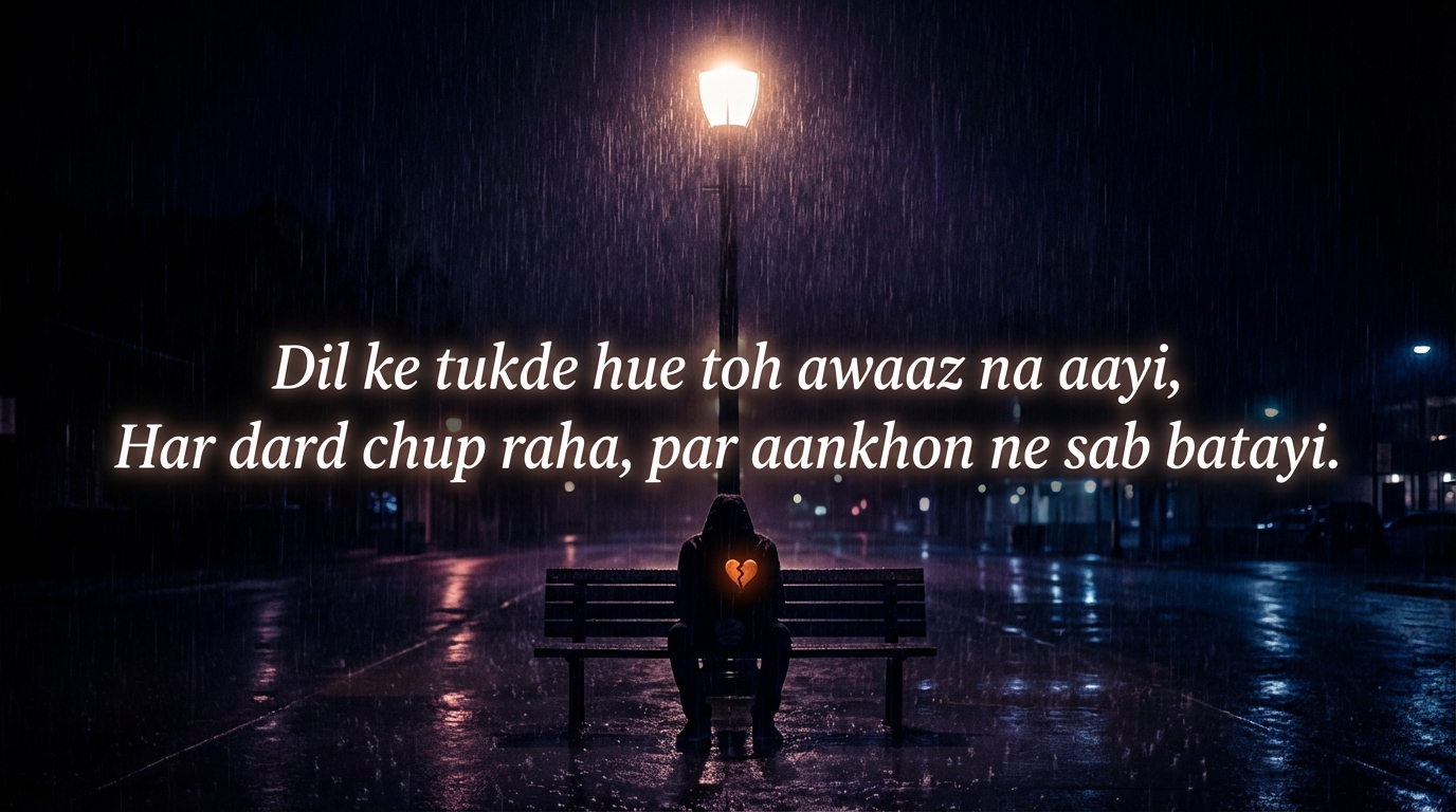 Dil ke tukde hue toh awaaz na aayi, Har dard chup raha, par aankhon ne sab batayi.