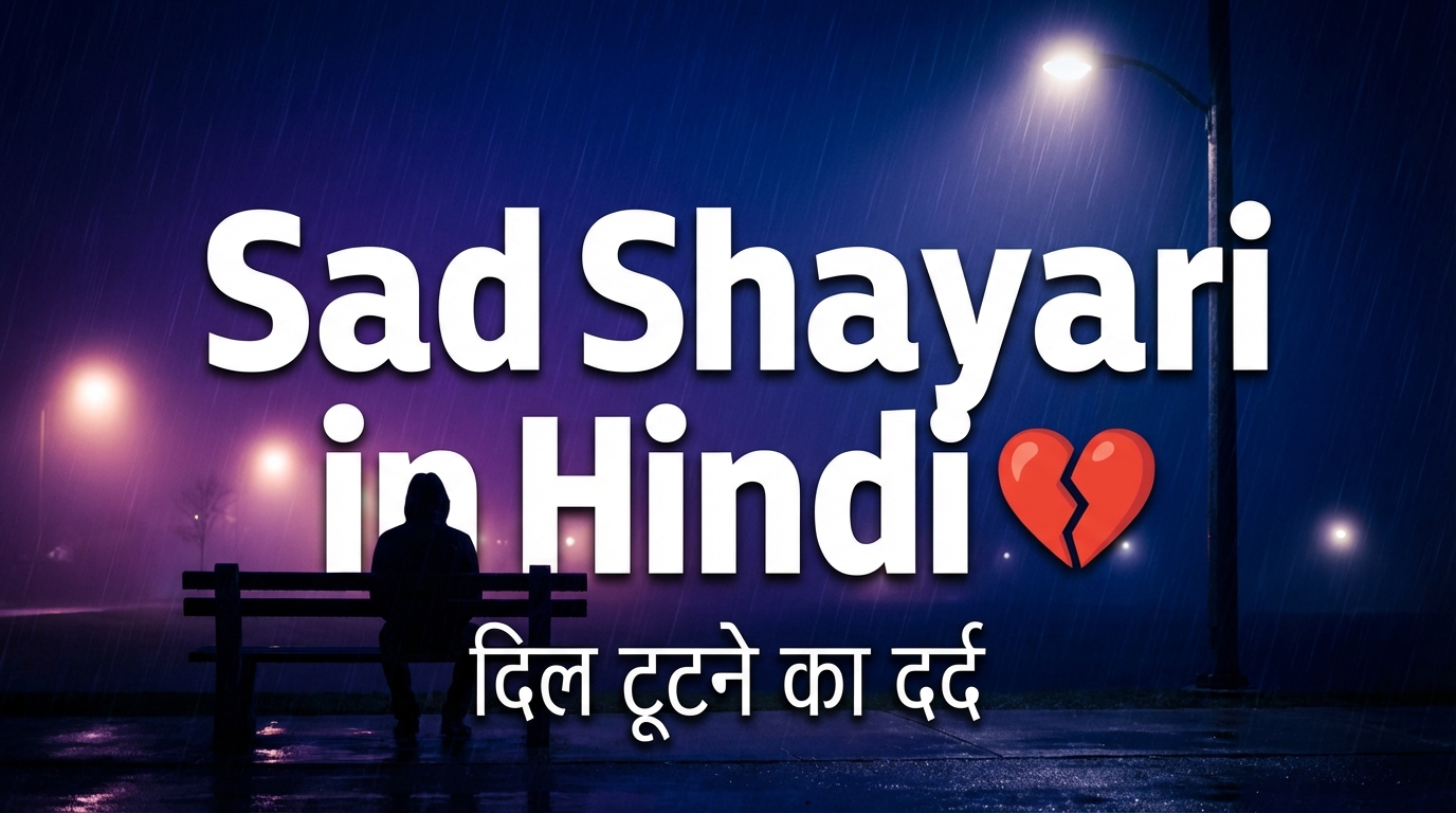 Sad Shayari in Hindi featured image with broken heart and emotional night background