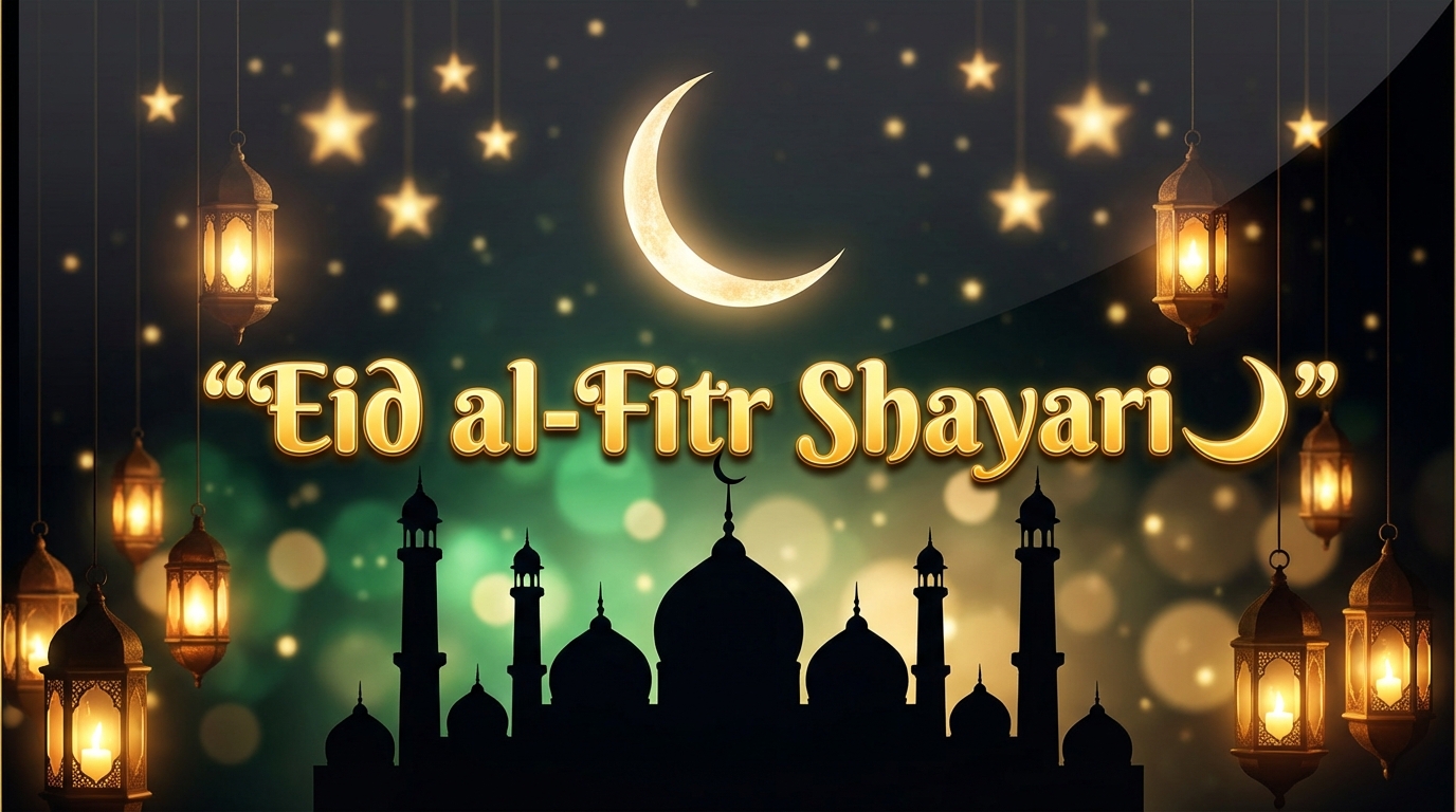 Eid al-Fitr Shayari in Hindi crescent moon mosque lantern festival featured image