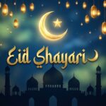 Eid Shayari in Hindi crescent moon mosque lantern festive featured image