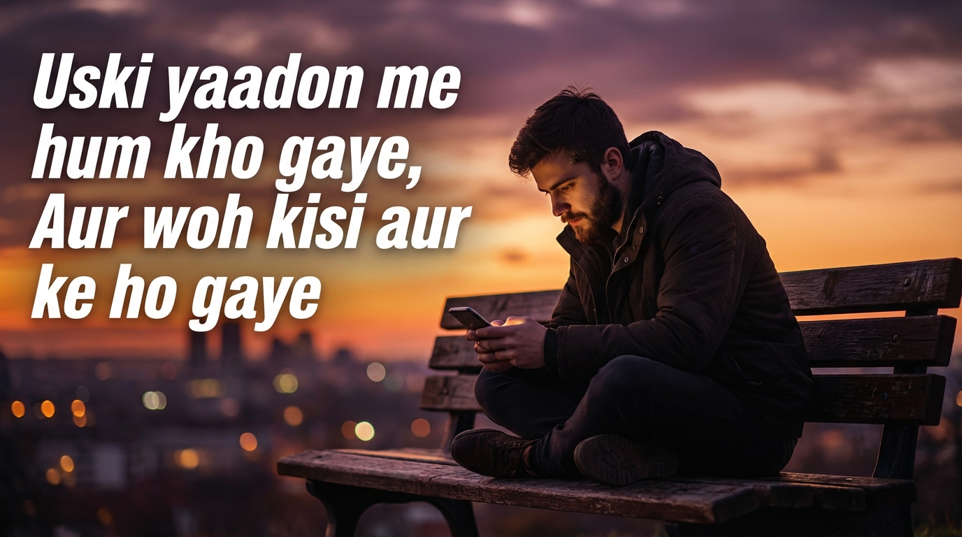 Alt Text: Ek taraf baitha udaas ladka sunset background ke saath, emotional one sided love shayari featured image.