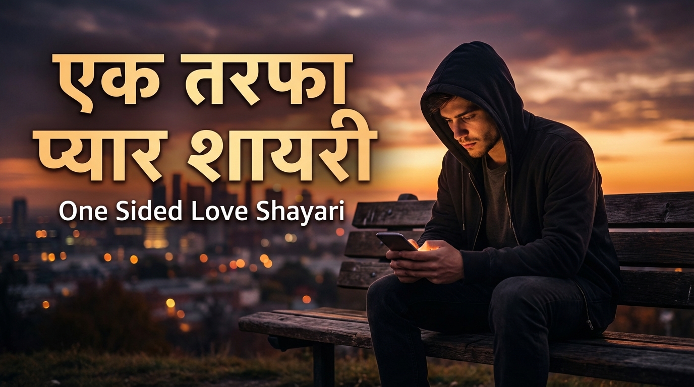 Alt Text: Ek taraf baitha udaas ladka sunset background ke saath, emotional one sided love shayari featured image.