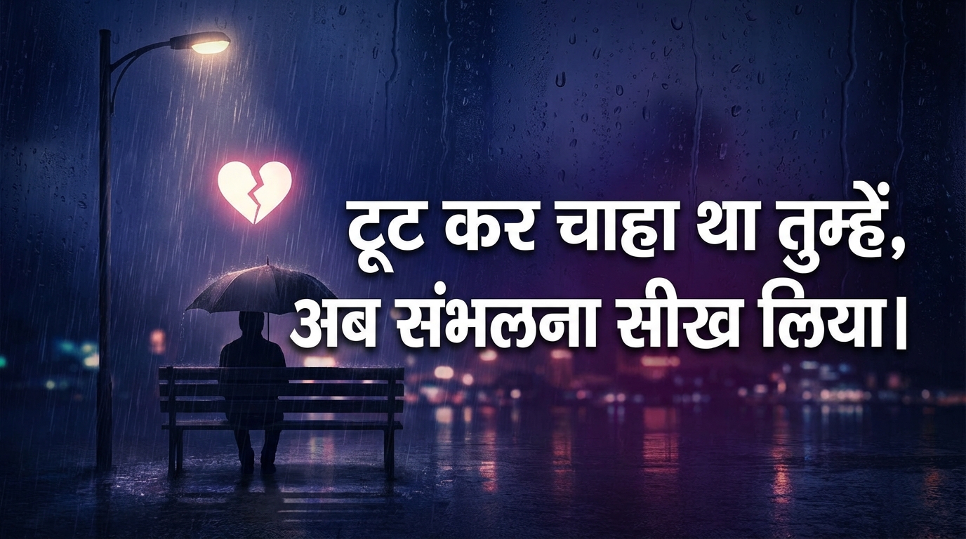 Sad Shayari in Hindi featured image with broken heart and emotional night background